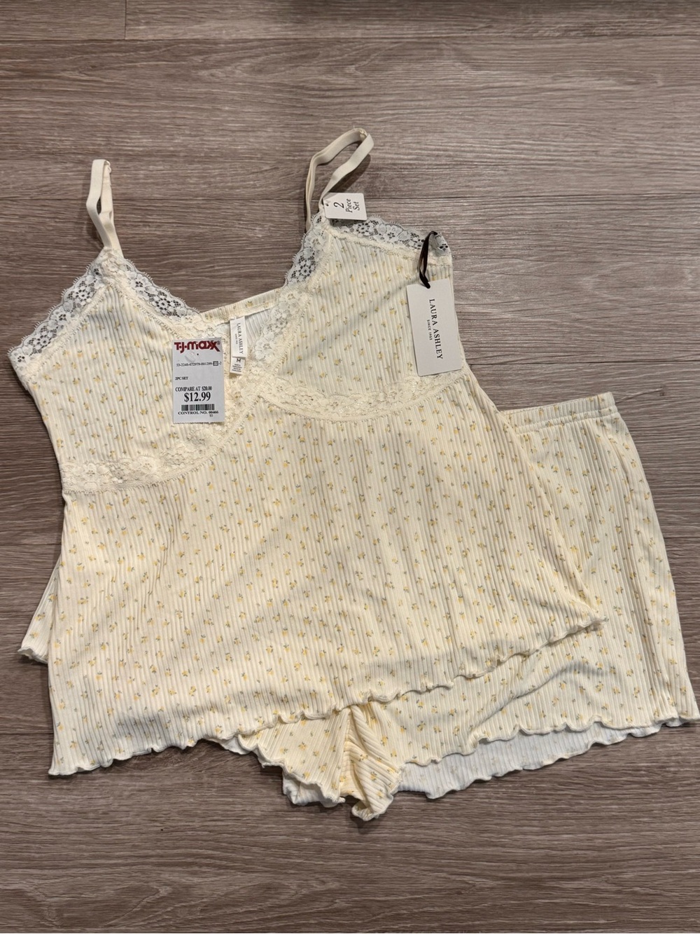 Laura Ashley Cream & Yellow Floral Ribbed Lace Cami and Shorts Set